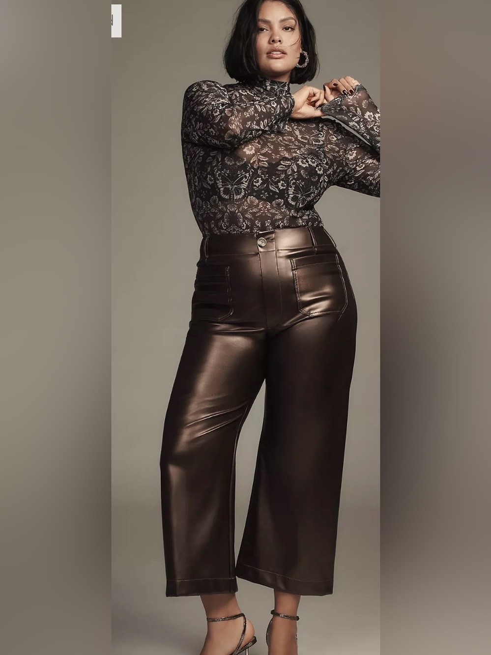 Maeve Colette Faux-Leather High-Rise Wide-Leg Cropped Pants - Size 22W